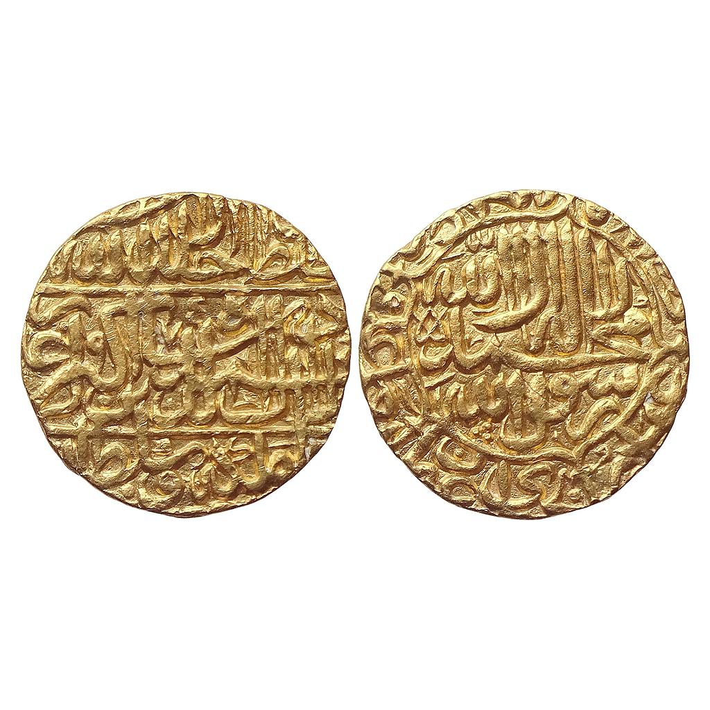 Mughal Akbar Agra Mint By Style Kalima Type Large flan Gold Mohur