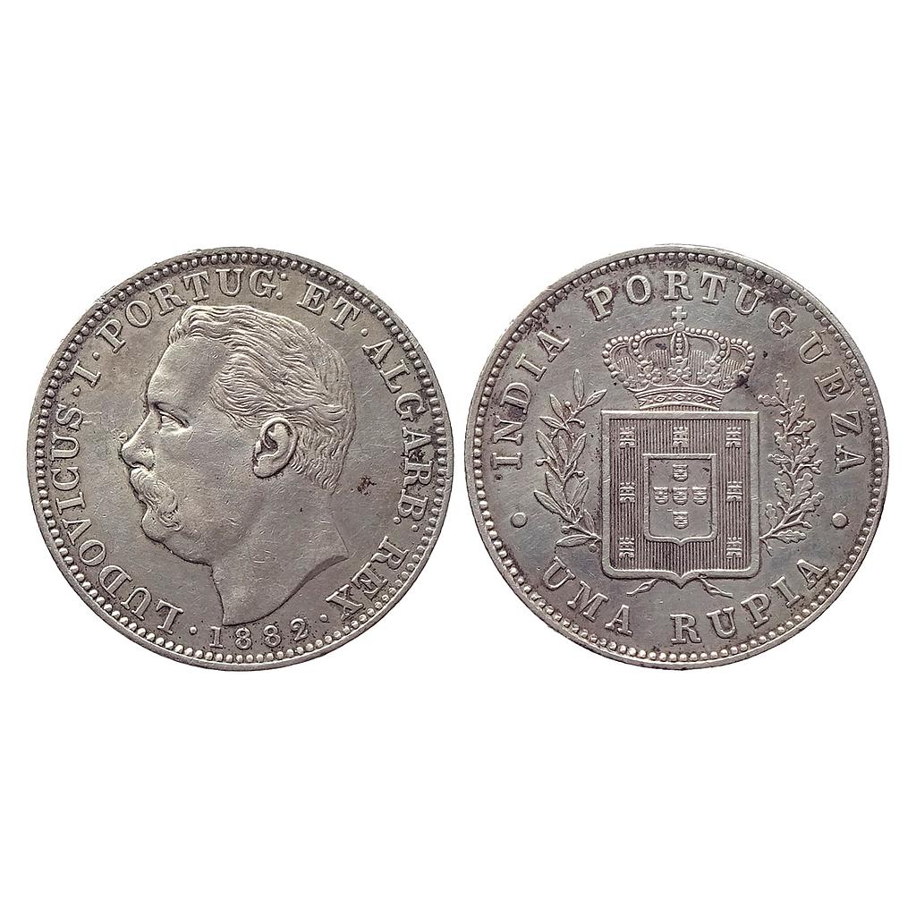 Indo Portuguese Goa Luiz I Ludwig 1882 AD Silver (.917) Uma Rupia/Rupee