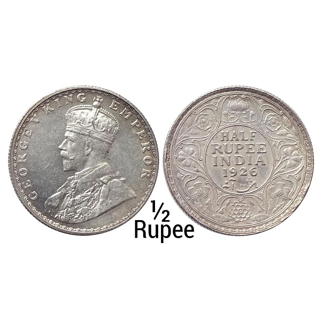 British India George V 1926 AD Bombay Mint Silver 1/2 Rupee