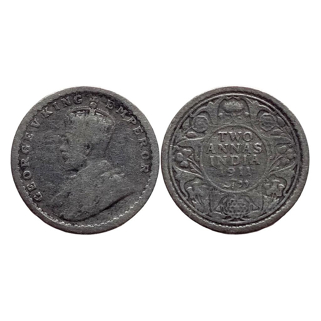 British India George V 1911 AD Calcutta Mint Silver 2 Annas