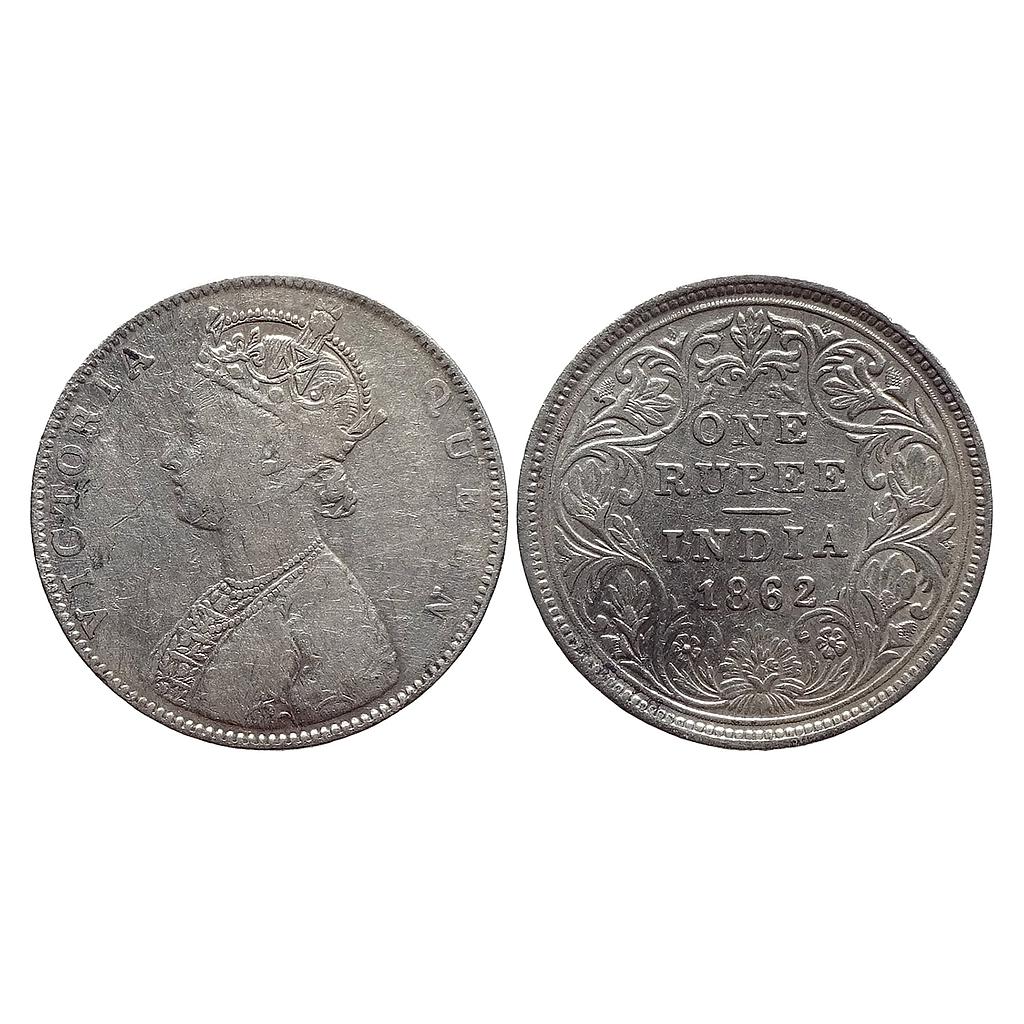 British India Victoria Queen 1862 AD D / II Bombay Mint Silver Rupee