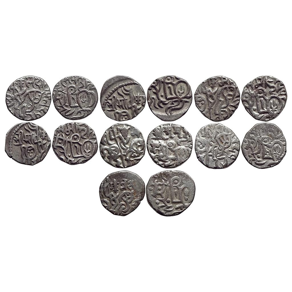 Hindu Medieval Rajput Rajas of Delhi Bull and Horseman Type Set of 7 Coins Silver Jitals