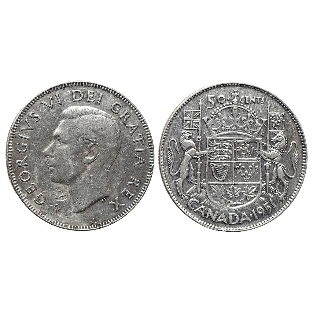 George VI 1951 AD Canada Silver (.800) (.800 silver .200 copper) 50 Cents