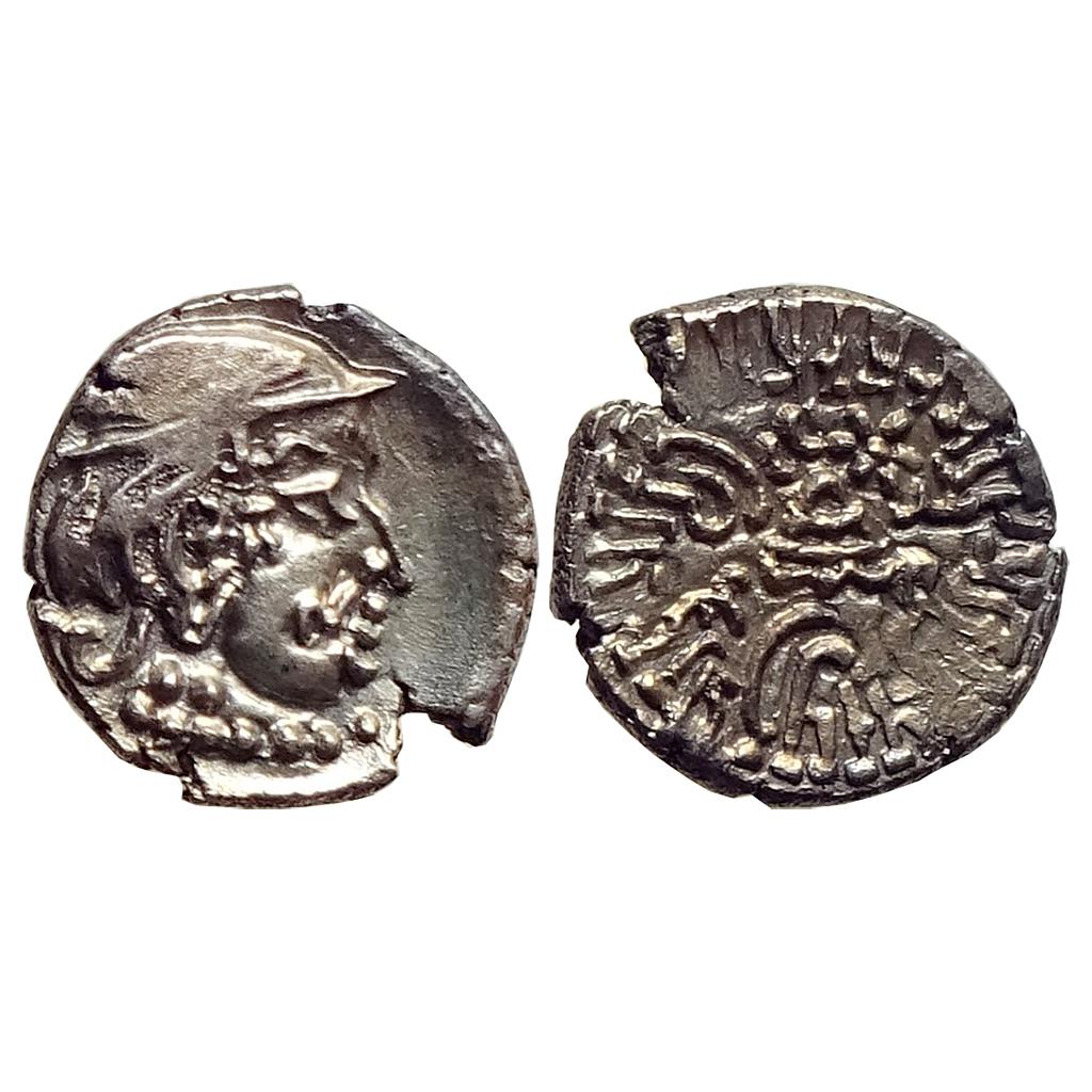 Ancient Western Kshatrapas Kardamaka Dynasty Damasena as Mahakshatrapa Bombay Fabric Silver Drachm