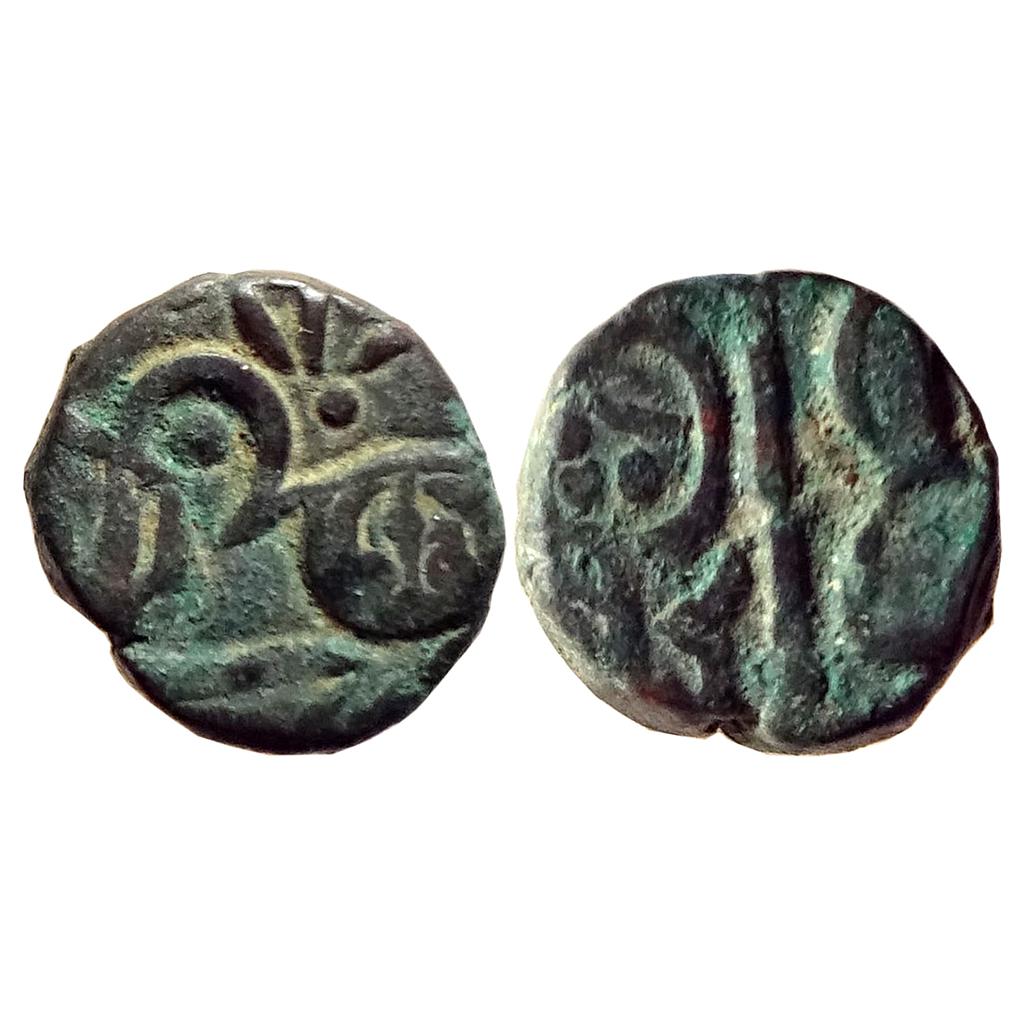 Hindu Medieval North India Bull and Horseman type Copper Jital