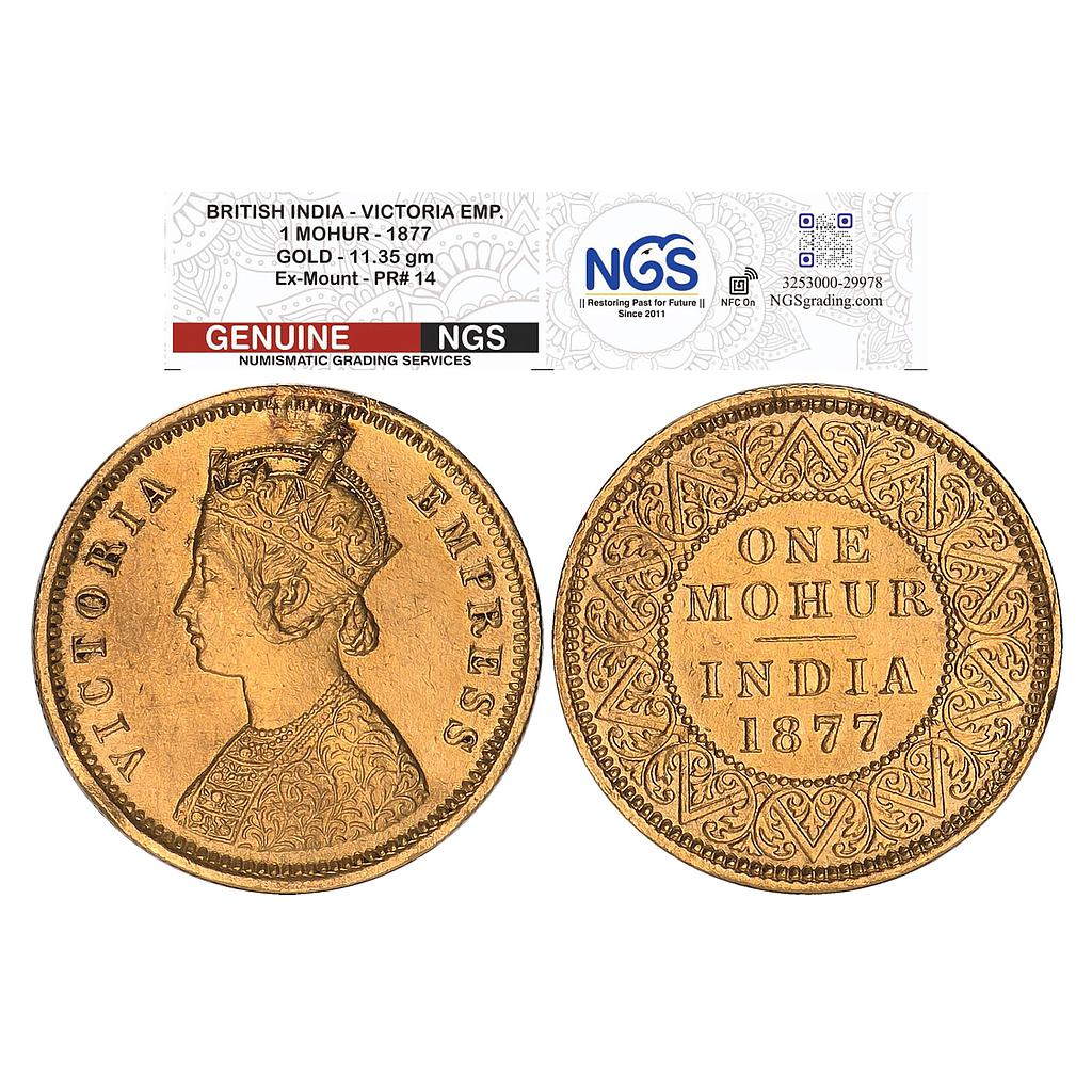 British India Victoria Empress 1877 AD Calcutta Mint Gold Mohur Ex Mount