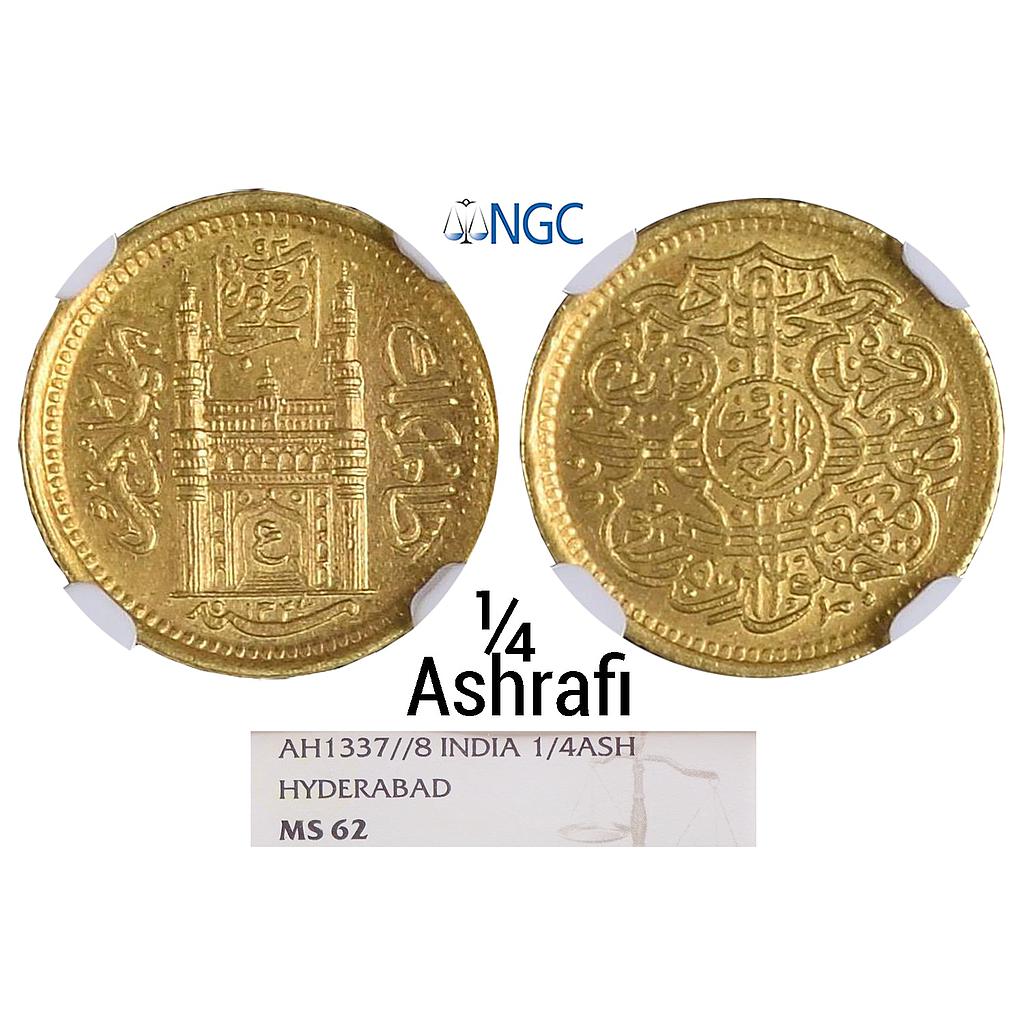 IPS Hyderabad State Mir Usman Ali Khan Gold 1/4 Ashrafi