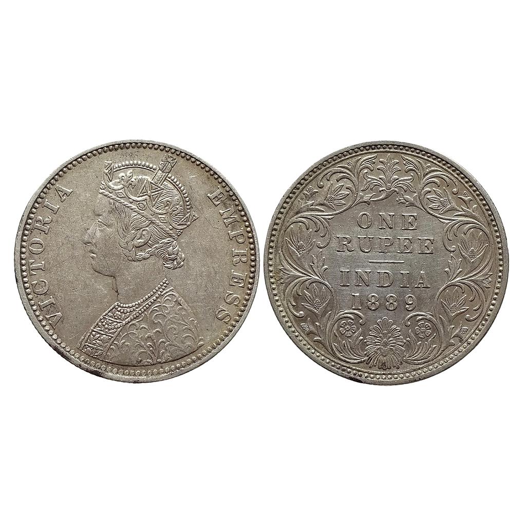British India Victoria Empress 1889 AD Bombay Mint Obv. C2 Rev. I B raised Silver Rupee