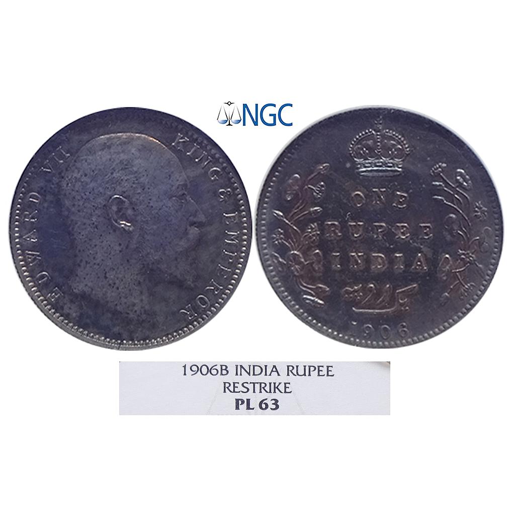 British India Edward VII 1906 AD Bombay Mint Silver Restrike Proof Rupee