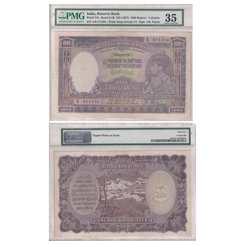 India Reserve Bank of India George VI Signed by J.B. Taylor S. No. A6 411456 1000 Rupees