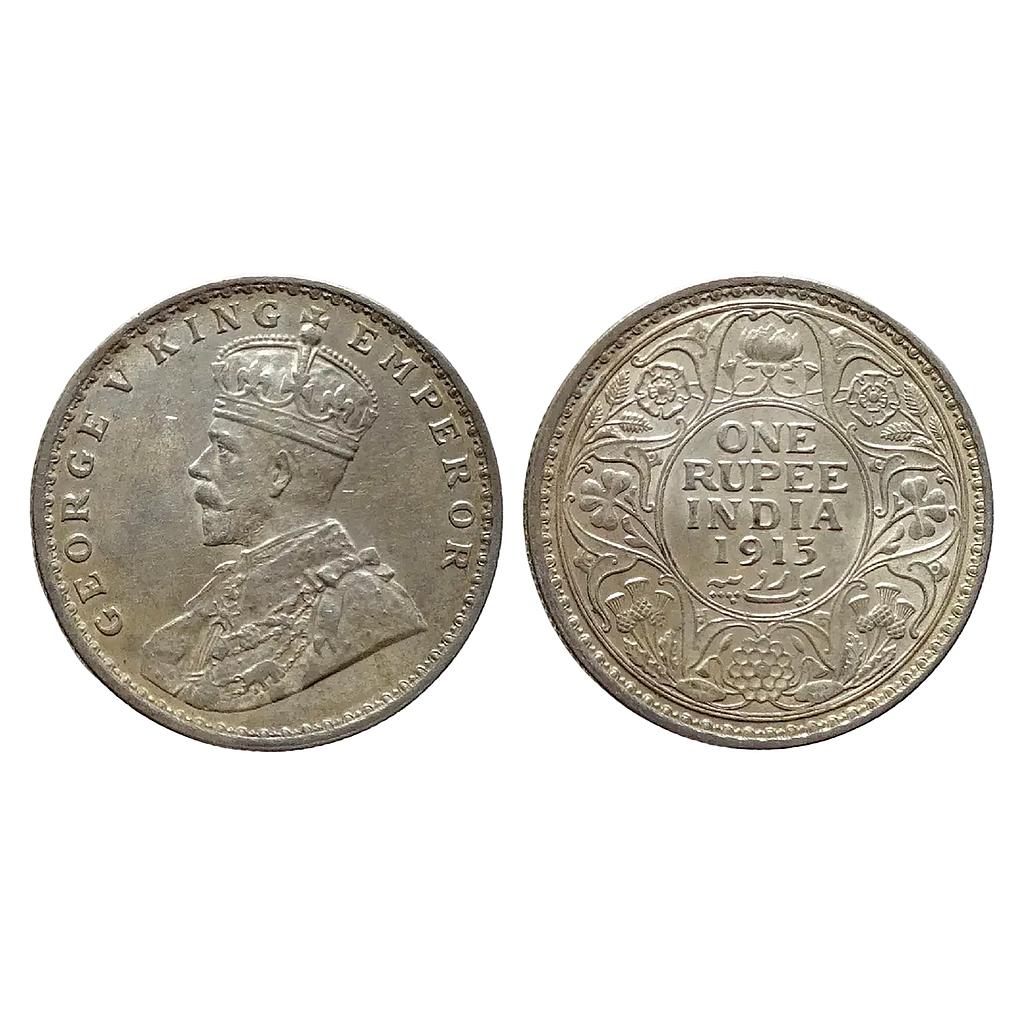 British India George V 1915 AD Calcutta Mint Silver Rupee