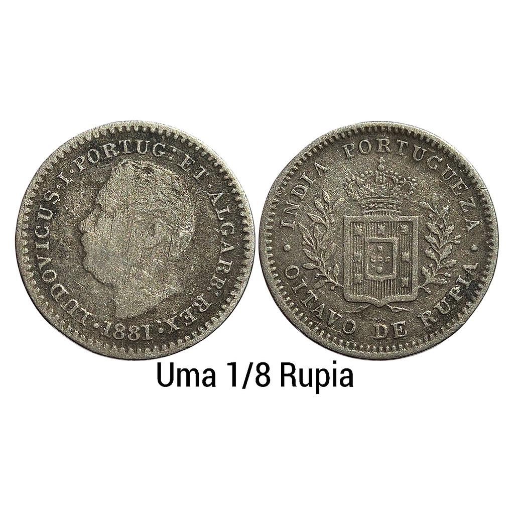 Indo Portuguese Goa Luiz I Ludwig 1881 AD Silver .920 Uma 1/8 Rupia