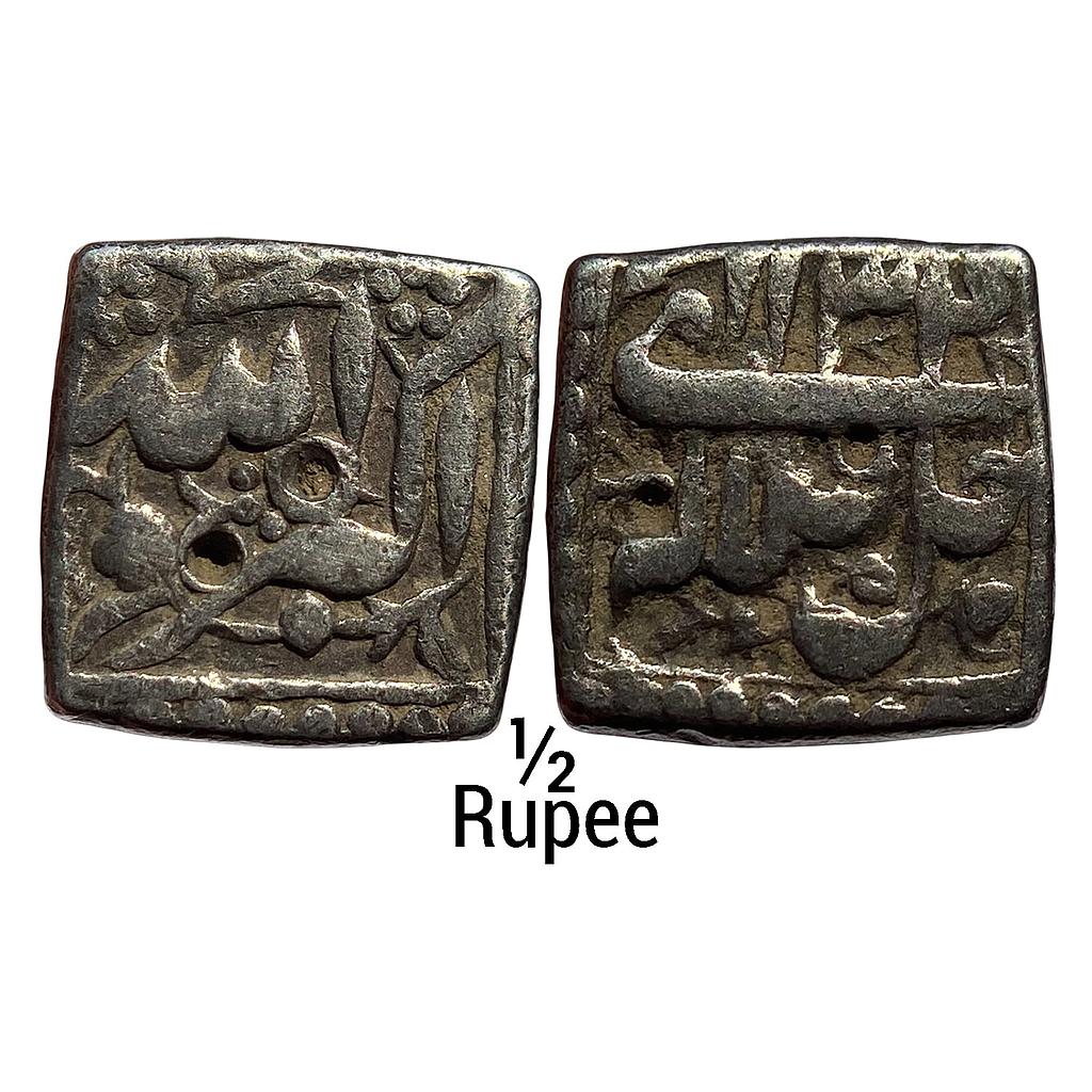 Mughal Akbar Mintless &amp; Monthless Type Jalla Jalalahu Silver Square 1/2 Rupee