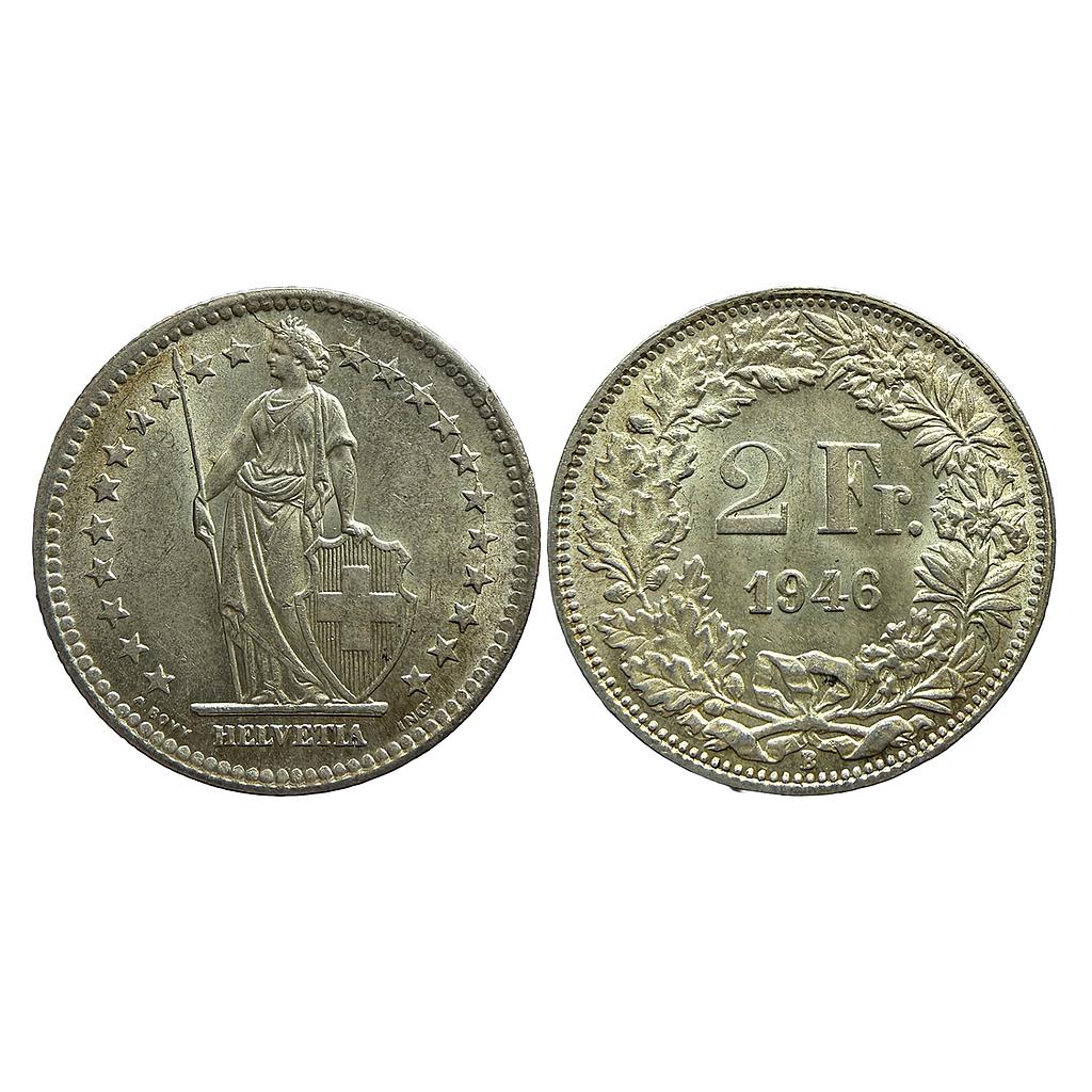 Switzerland Helvetia Silver (.835) (.165 copper) 2 Francs