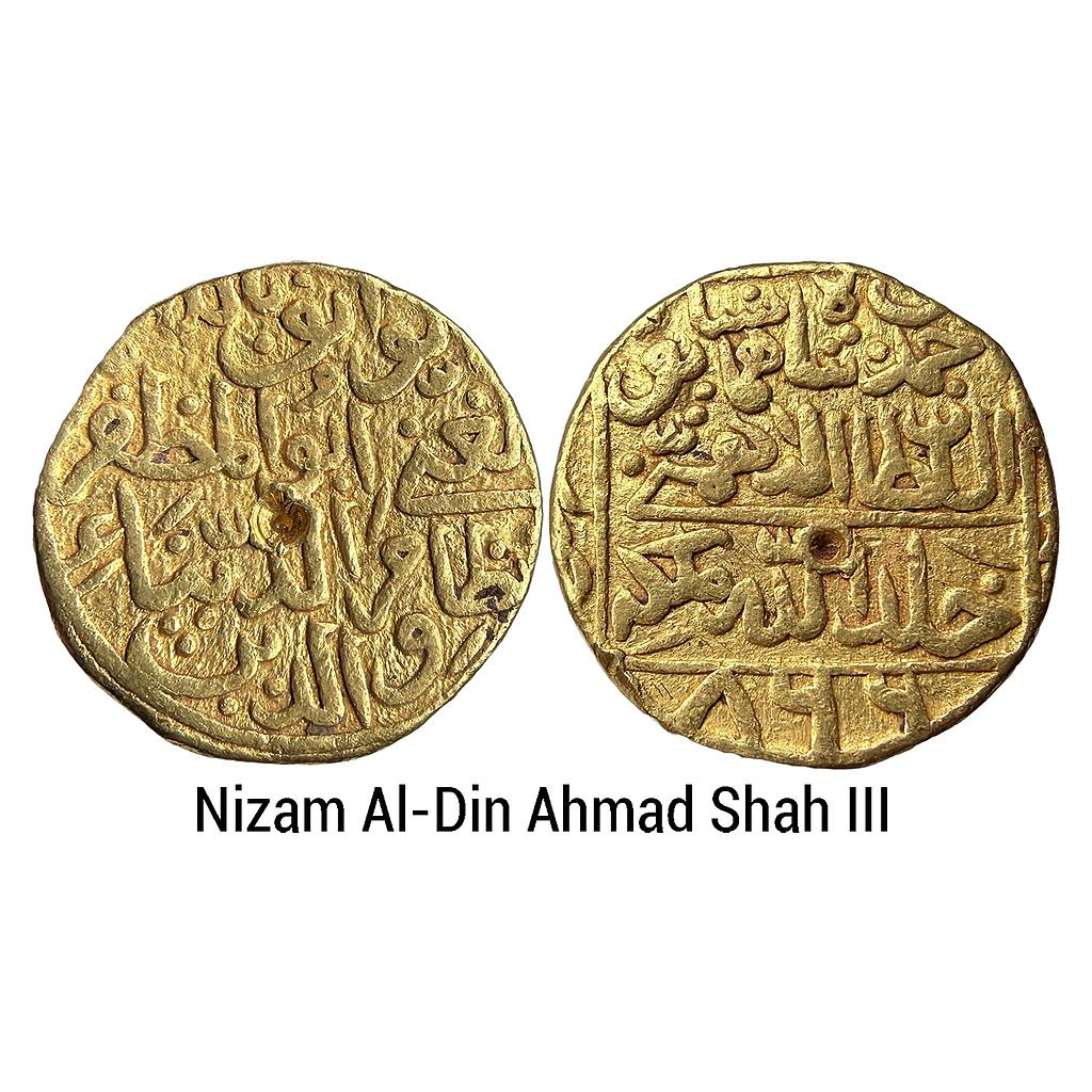 Bahamani Sultan Nizam Al-Din Ahmad Shah III Hadrat Muhammadabad Mint Gold Tanka