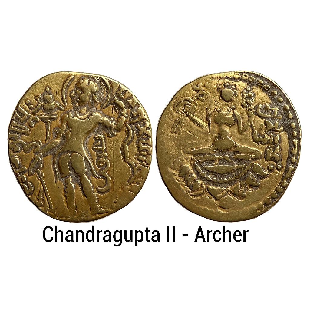 Ancient Guptas Chandragupta II Archer type Gold Dinara