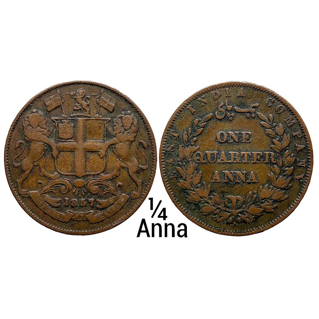 EIC Uniform Coinage 1857 AD Birmingham Mint Copper 1/4 Anna