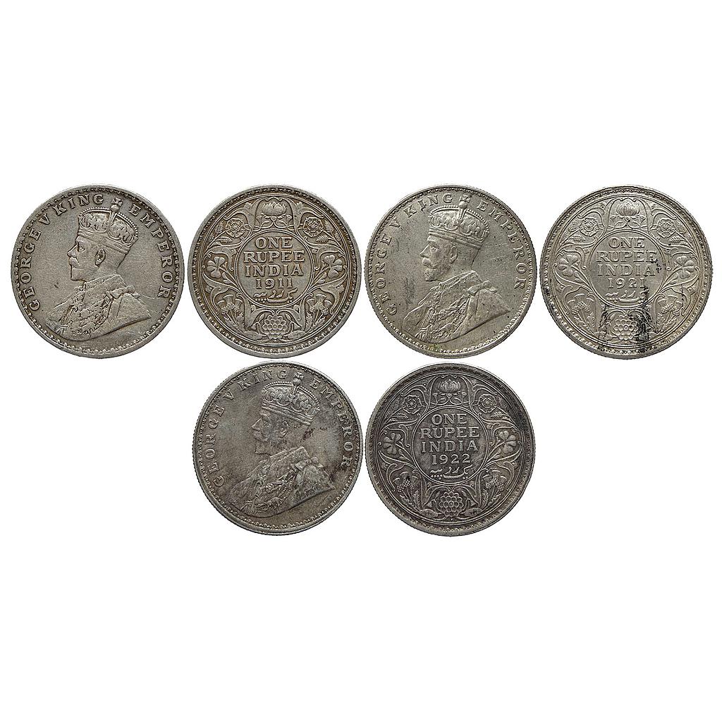 British India George V 1911 1921 1922 AD Set of 3 Coins Bombay Mint Silver Rupee
