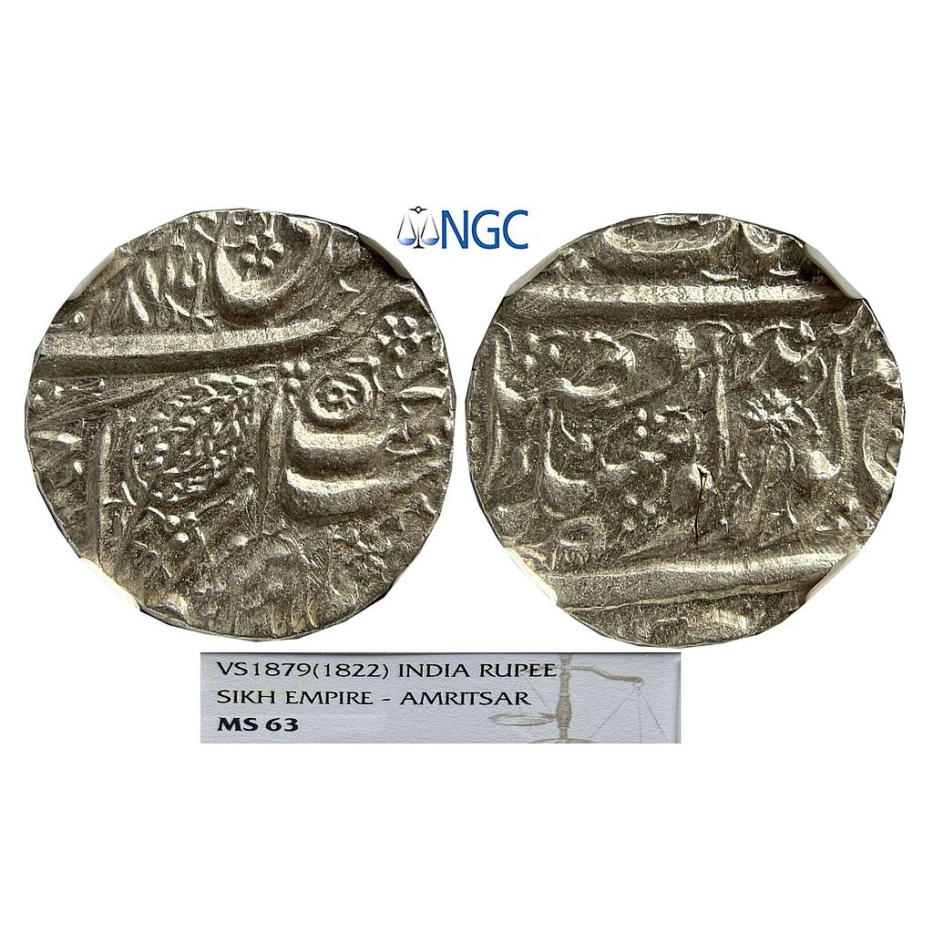IK Sikh Empire Ranjit Singh VS 1879 Amritsar Mint Nanakshahi Couplet Silver Rupee