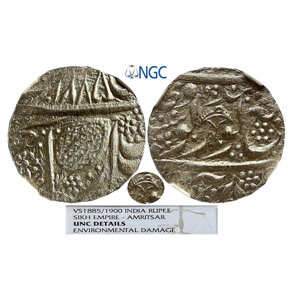 IK Sikh Empire Duleep Singh VS 1900 Amritsar Mint Nanakshahi Couplet Silver Rupee