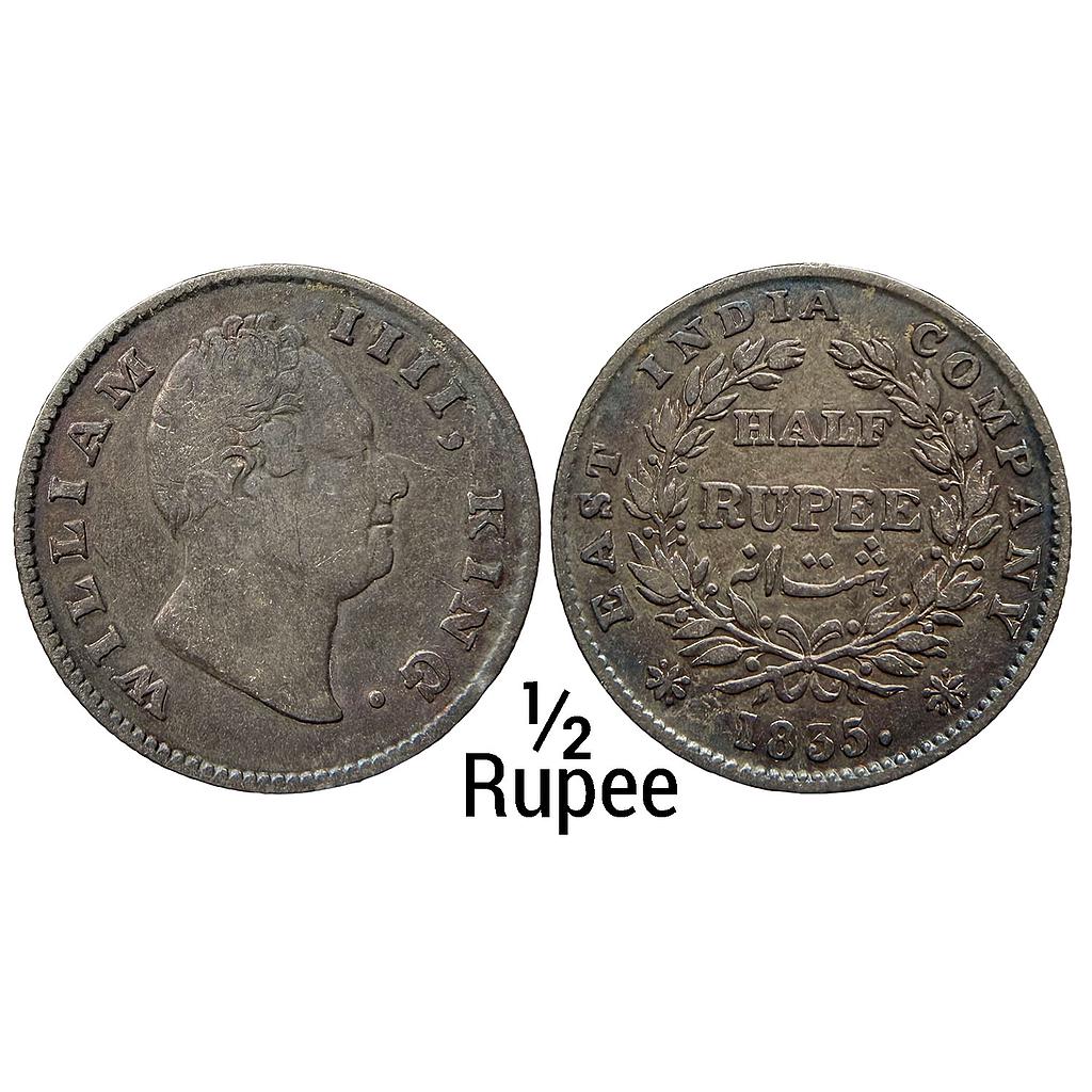 EIC William IV 1835 AD Calcutta Mint F raised 19 Berries 9L+10R Silver 1/2 Rupee