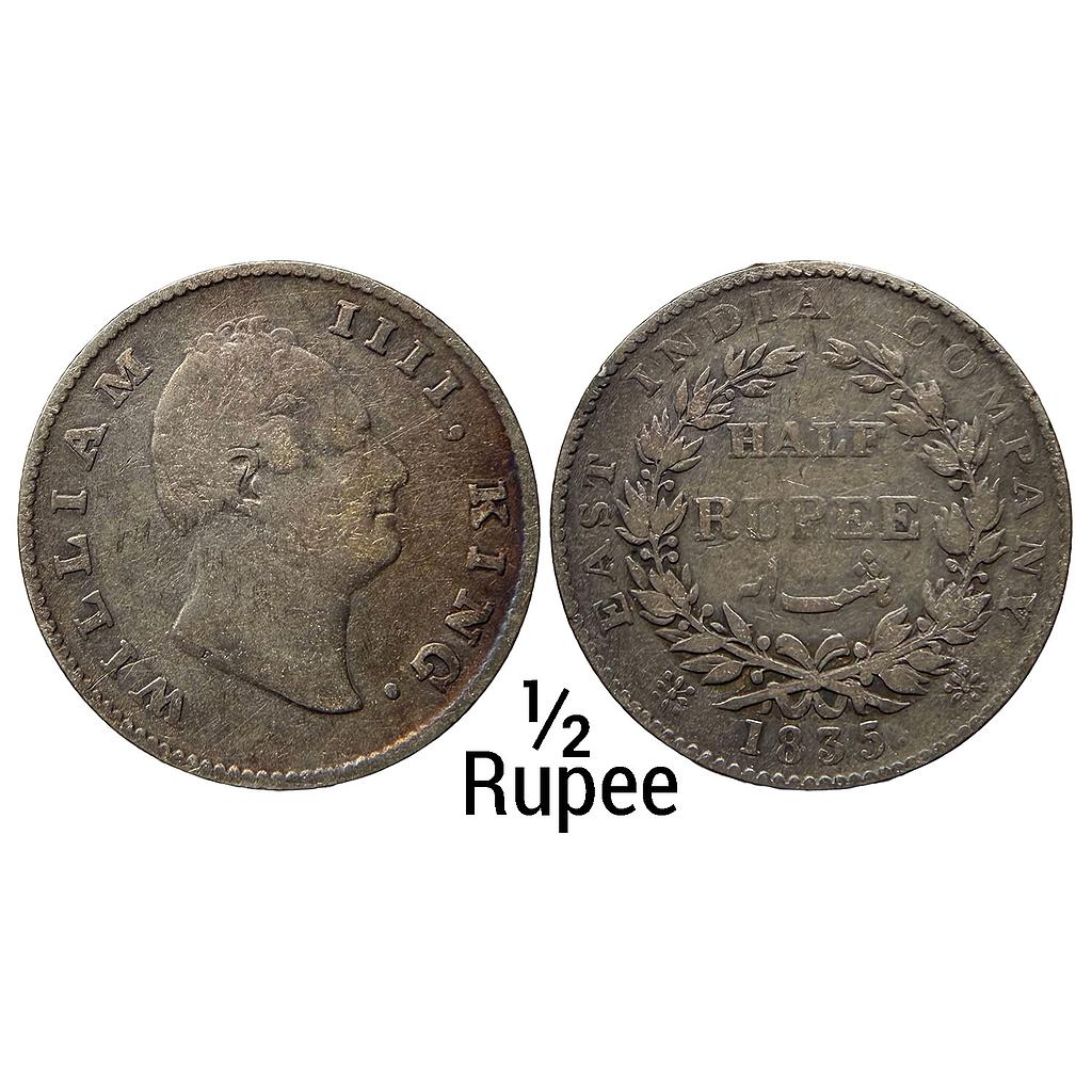 EIC William IV 1835 AD Bombay Mint No initials 20 Berries 10L+10R Silver 1/2 Rupee