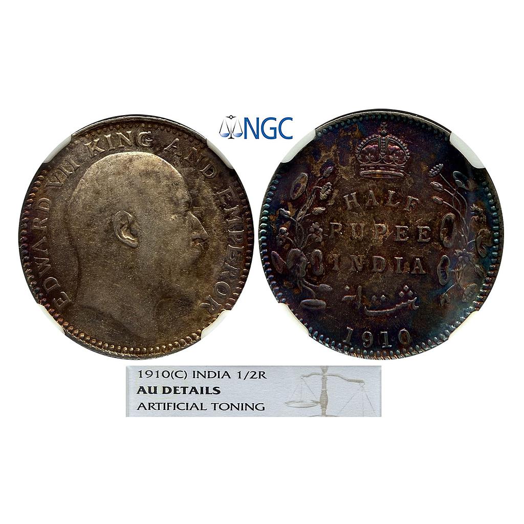 British India Edward VII 1910 AD Calcutta Mint No mint mark Silver 1/2 Rupee