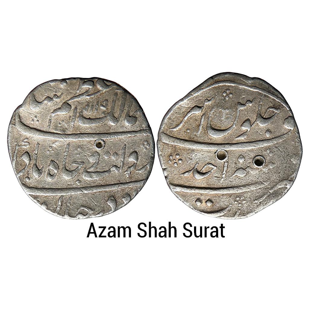 Mughal Azam Shah Surat Mint Silver Rupee