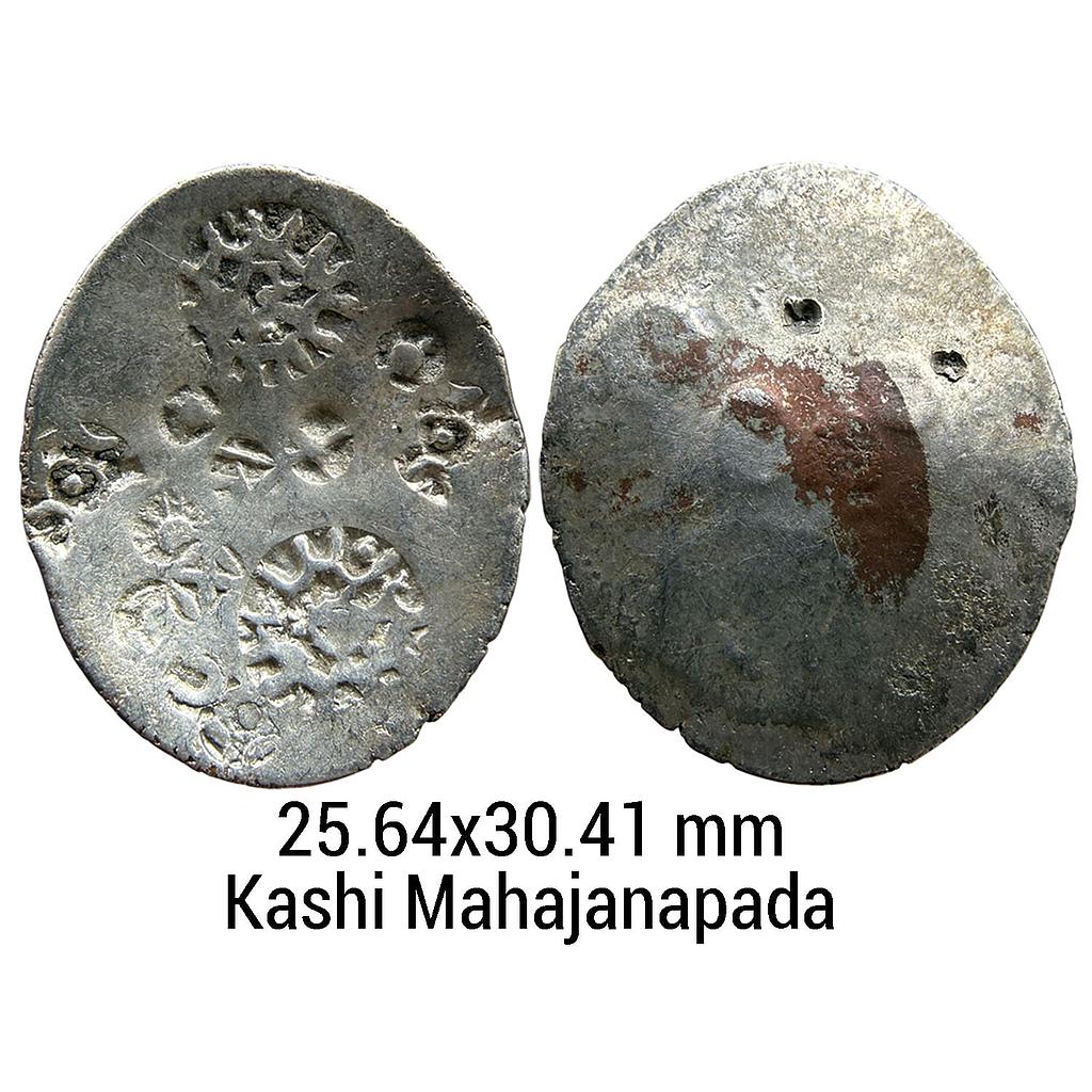 Ancient Punch Marked Coinage Middle Ganga Valley Kashi Mahajanapada AABC Configuration Archaic Scyphate Silver Vimshatika