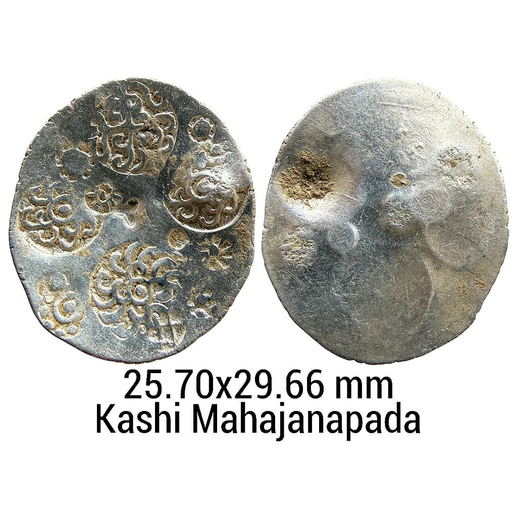 Ancient Punch Marked Coinage Middle Ganga Valley Kashi Mahajanapada AABC Configuration Archaic Scyphate Silver Vimshatika