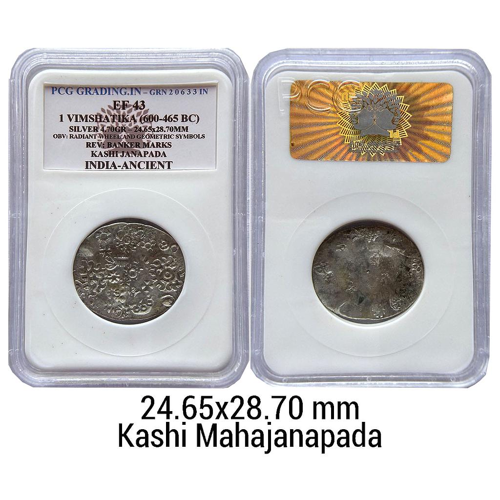 Ancient Punch Marked Coinage Middle Ganga Valley Kashi Mahajanapada AABC Configuration Archaic Scyphate Silver Vimshatika