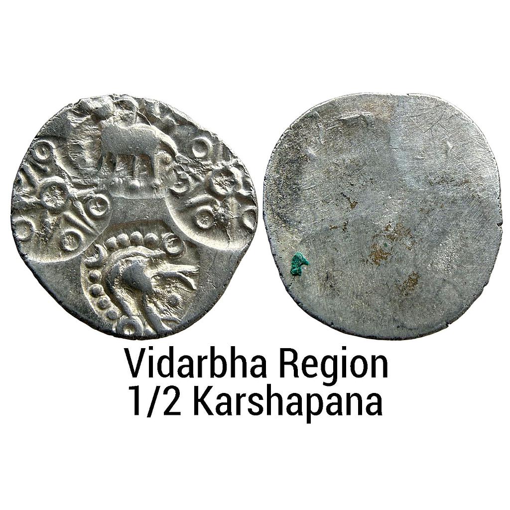 Ancient Punch Marked Coinage Northern Vidarbha Melghat Region Makhala Hoard type Silver 1/2 Karshapana