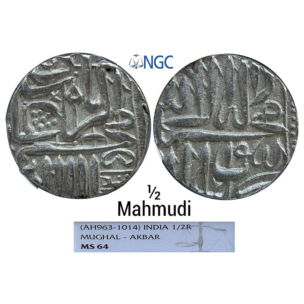 Mughal Akbar Mulher Mint Silver 1/2 Mahmudi