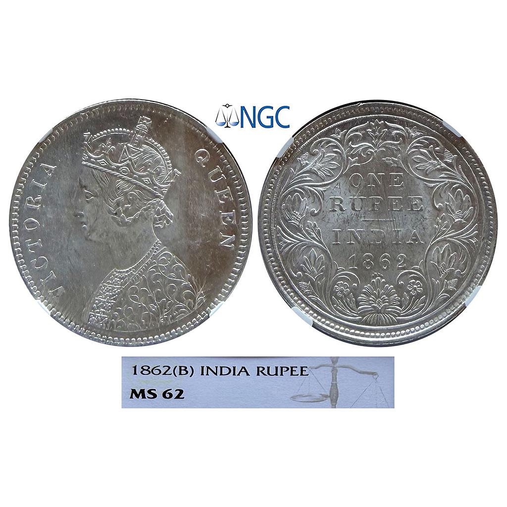 British India Victoria Queen 1862 AD Bombay Mint 4 dots Silver Rupee