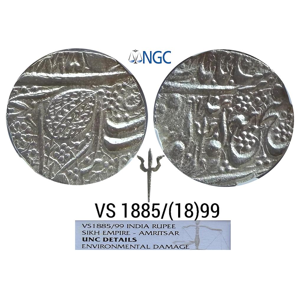 IK Sikh Empire Sher Singh VS 1885 1899 Amritsar Mint Nanakshahi Couplet Silver Rupee