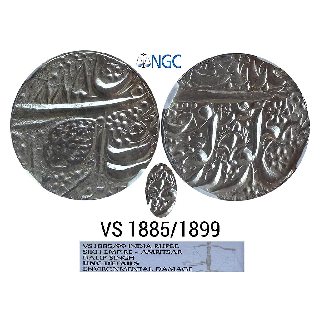 IK Sikh Empire Maharaja Dalip Singh VS 1885 1899 Amritsar Mint Nanakshahi Couplet Silver Rupee