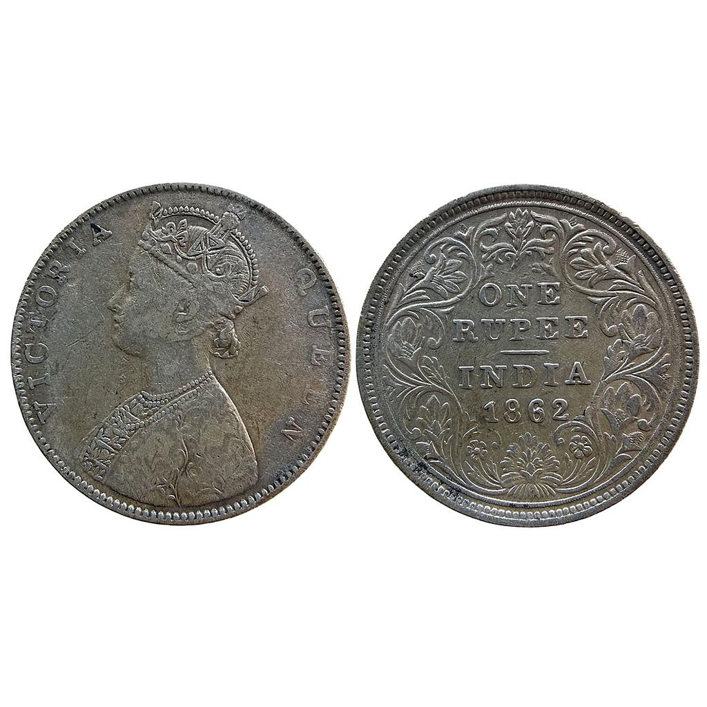 British India Victoria Queen 1862 AD Bombay Mint D II Silver Rupee