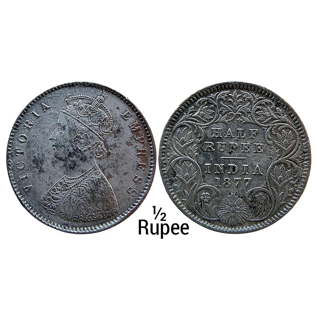 British India Victoria Empress 1877 AD Calcutta Mint A I No mint mark Silver 1/2 Rupee