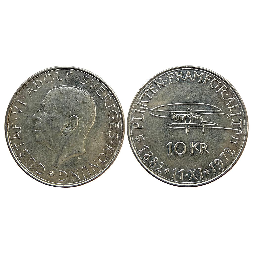 Commemorative Issue Sweden Gustaf VI Adolf Silver (.830) (Copper .170) 10 Kronor