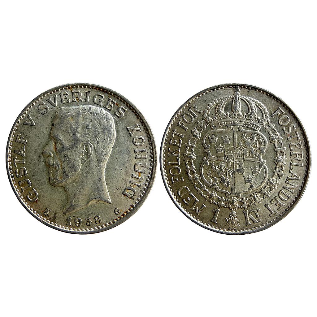 Sweden Gustaf V Kungliga Myntet Mint Silver (.800) 1 Krona (1 SEK)