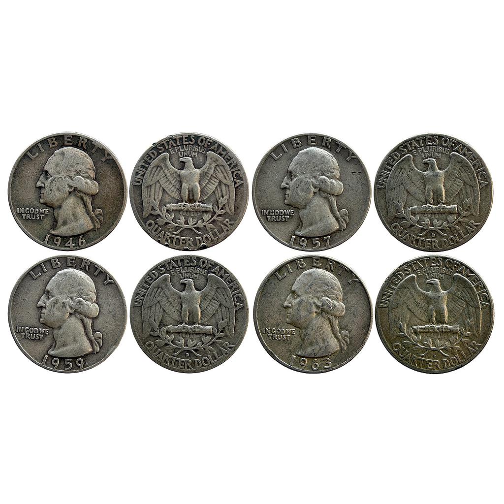 United States of America Washington Silver Quarter Set of 4 Dollars Silver (.900) 1/4 Dollar = 25 Cents