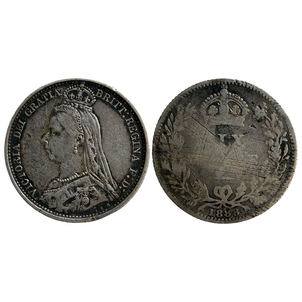 United Kingdom Victoria 1888 AD Silver (.925) 6 Pence
