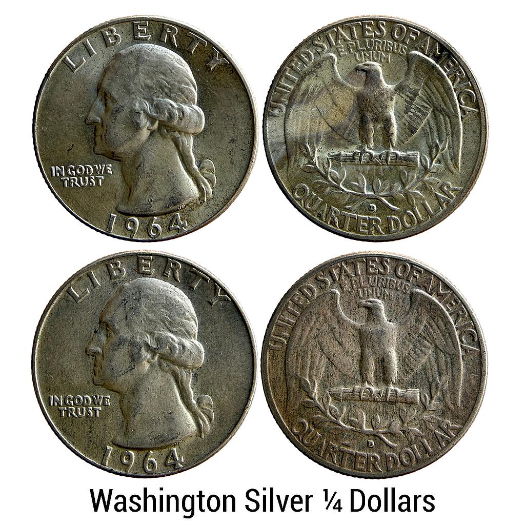 United States of America Washington 1964 AD Denver Mint Silver Quarter Set of 2 Dollars Silver (.900) 1/4 Dollar = 25 Cents