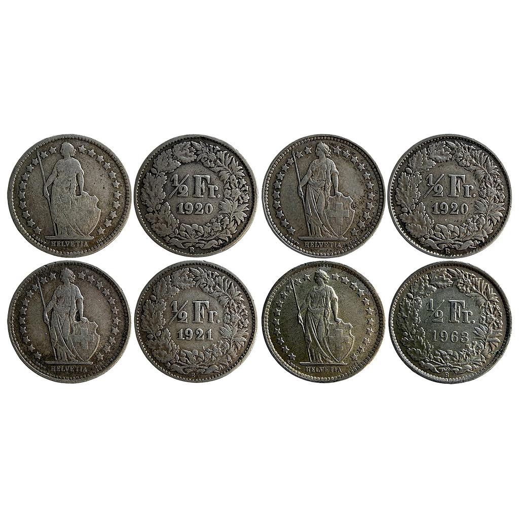 Switzerland 1920 1921 AD 1963 AD Bern Mint Set of 4 1/2 Franc Silver (.835) (.165 copper) 1/2 Franc (1/2 CHF)