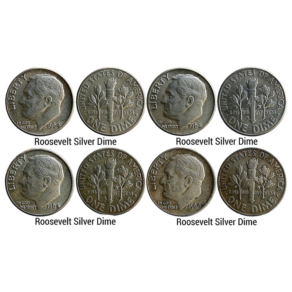 United States of America 1964 AD Set of 4  Roosevelt Silver (.900)