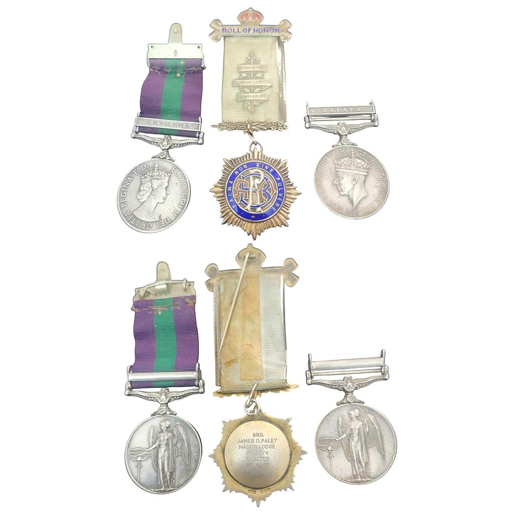 India General Service Medal George VI Queen Elizabeth II Roll Of Honour Palma Non Sine Pulvere Set of 3 Medals