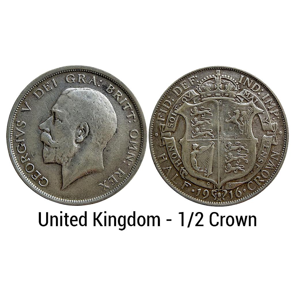 United Kingdom George V 1916 AD Royal Mint Silver (.925) 1/2 Crown