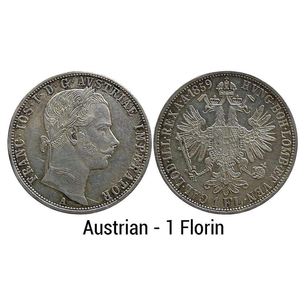 Austrian Empire Francis Joseph I Franz Joseph I 1859 AD Austrian Mint Silver (.900) 1 Florin
