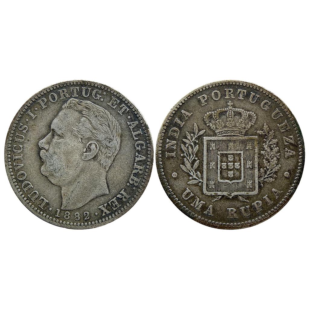 Indo Portuguese Goa Luiz I Ludwig 1882 AD Silver (.917) Uma Rupia/Rupee
