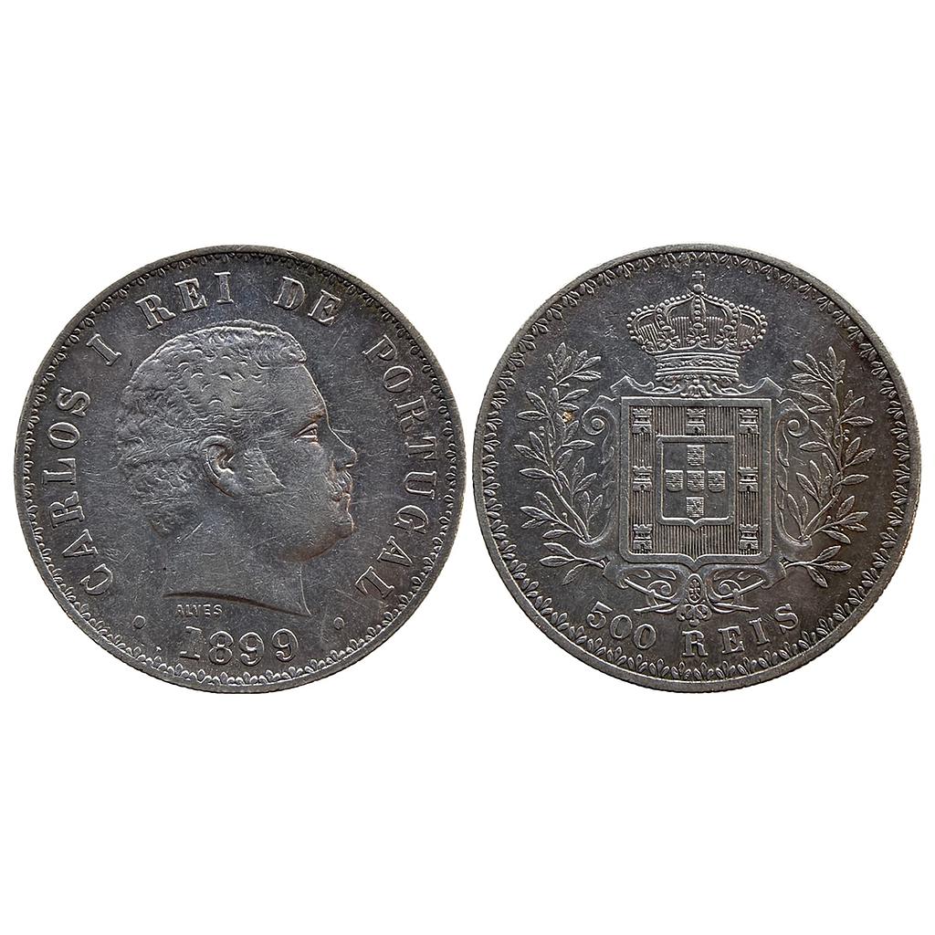 Indo Portuguese Goa Carlos I 1899 AD Silver (.917) 500 Reis